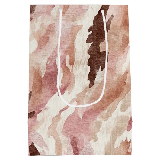 Roze Crème Chocolade Bruin Abstracte Verjaardag Medium Cadeauzakje (Achterkant)