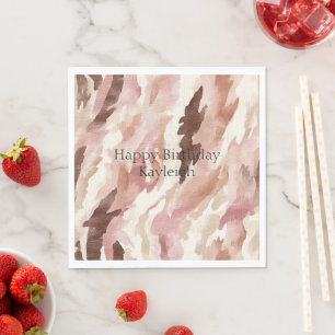 Roze Crème Chocolade Bruin Abstracte Verjaardag Servet