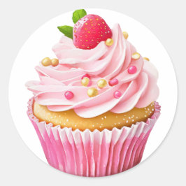 Roze crème cupcake met bessen verjaardag ronde sticker