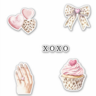 Roze Crème Dieren Lint Taart Hartjes Verjaardag Sticker