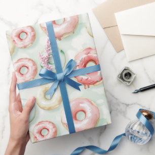 Roze Crème Donuts Verjaardag Cadeaupapier