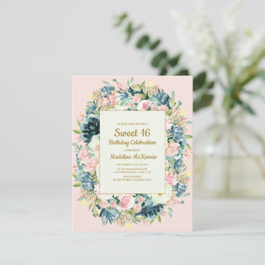 roze crème Floral botanisch zoet 16 Kaart (Staand voorkant)