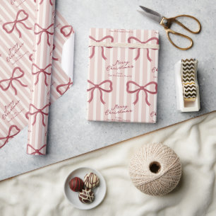 Roze Crème Gestreepte Strik Persoonlijk Cadeaupapier