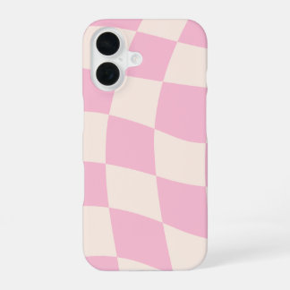 Roze Crème Grid Check Checker Board Hoesje iPhone 16 Hoesje