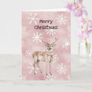 Roze Crème Herten Sjaal Sneeuwvlokken Kerst Kaart