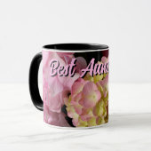 Roze Crème Hydrangeas geel roze bloemen Beste tant Mok (Voorkant links)