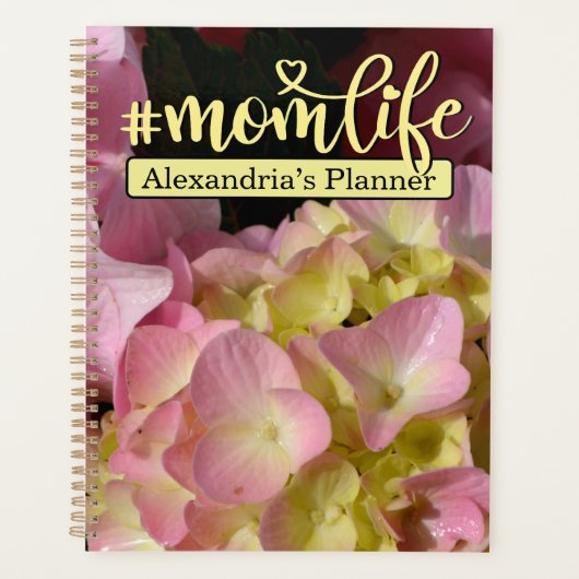 Roze Crème Hydrangeas geel roze bloemig #momlife Planner (Voorkant)