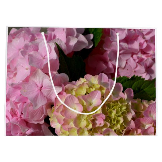Roze Crème Hydrangeas geel roze groen bloemig Large Cadeauzakje (Achterkant)