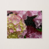 Roze Crème Hydrangeas geel roze groen bloemig Legpuzzel (Horizontaal)