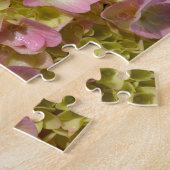 Roze Crème Hydrangeas geel roze groen bloemig Legpuzzel (Zijkant)
