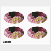 Roze Crème Hydrangeas geel roze groen bloemig Ovale Sticker (Vel)