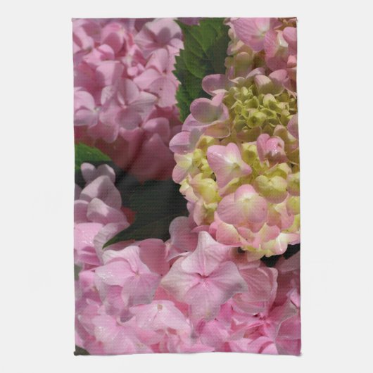 Roze Crème Hydrangeas geel roze groen bloemig Theedoek (Verticaal)