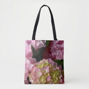 Roze Crème Hydrangeas geel roze groen bloemig Tote Bag