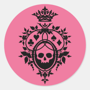 Roze crème met schedel en trainingspakken ronde sticker