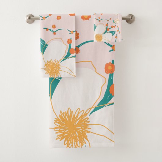 Roze crème naadloos botanisch patroon bad handdoek (Insitu)