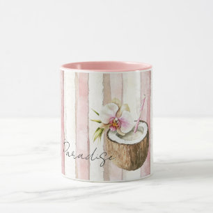 Roze Crème Paradijs Tropische Kokosnoot Orchidee B Mok