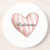 Roze Crème Strepen Hart Zandsteen Onderzetter (Voorkant)