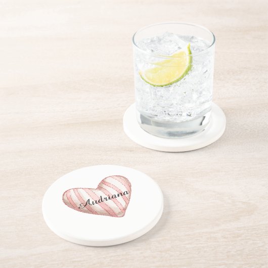 Roze Crème Strepen Hart Zandsteen Onderzetter (Zijkant)