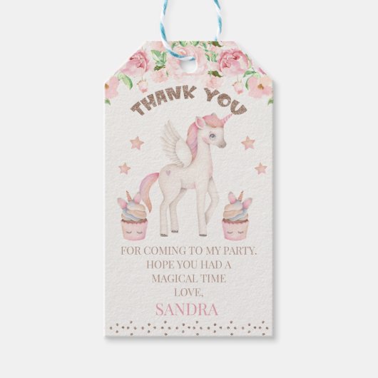 Roze crème Unicorn Magical Day 1st Birthday Cadeaulabel (Voorkant)
