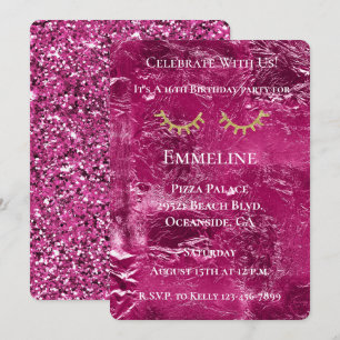 Roze Crinkle Glitzy Gold Glitter Wimpers Kaart