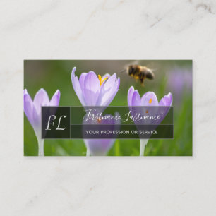 Roze crocus blossom bee grijze rechthoek monogram visitekaartje