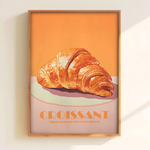 Roze Croissant Print Gebak Poster Minimalistische
