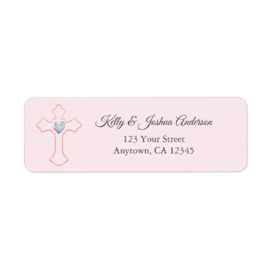 Roze Cross Baby Girl Baptism / Christening Adres Etiket