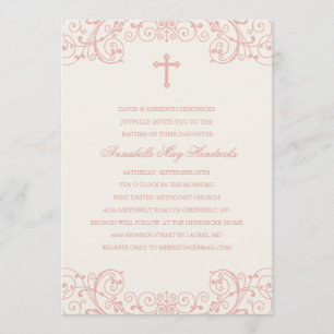 Roze Cross Baptism/Christening Uitnodiging