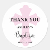 Roze Cross Baptisme Ronde Sticker (Voorkant)