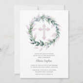 Roze Cross Sage Leaf Krans Eerste Communie Kaart (Voorkant)