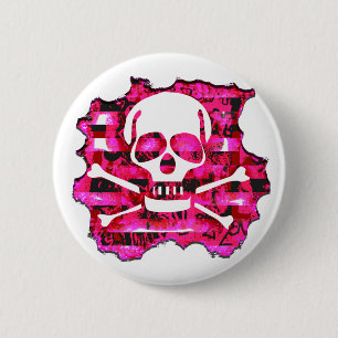 Roze crossbones ronde button 5,7 cm