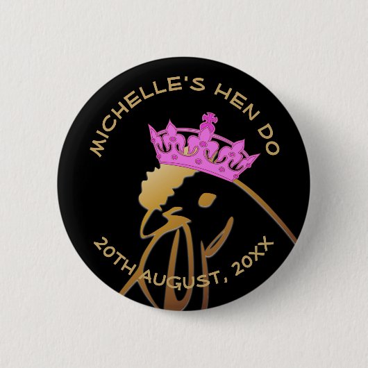 Roze Crown Hen Do Ronde Button 5,7 Cm (Voorkant)
