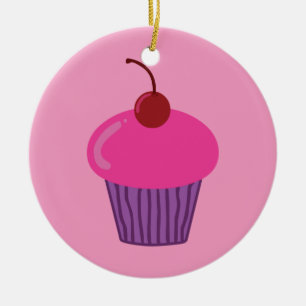 Roze crupcake keramisch ornament