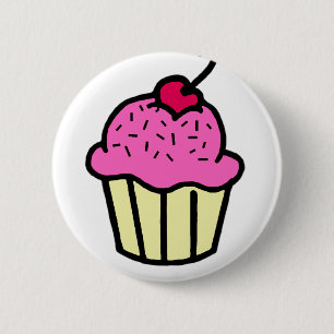 Roze crupcake ronde button 5,7 cm