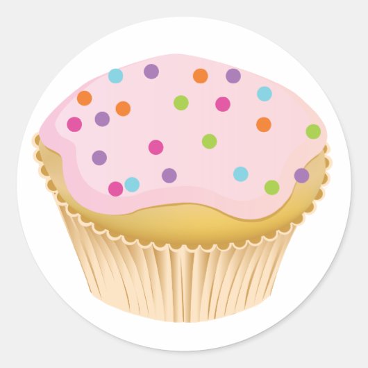 Roze crupcake ronde sticker (Voorkant)