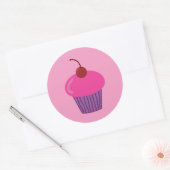 Roze crupcake ronde sticker (Envelop)