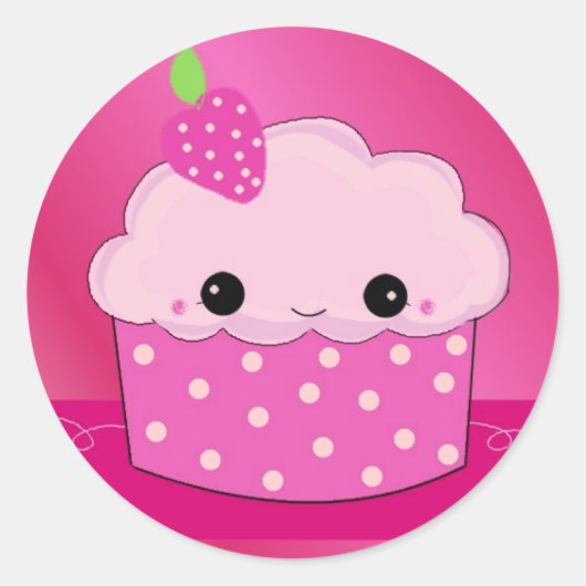 Roze crupcake ronde sticker (Voorkant)