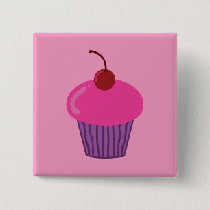 Roze crupcake vierkante button 5,1 cm