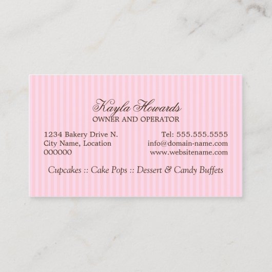 Roze crupcake visitekaartje (Achterkant)