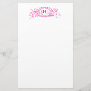 Roze crupids en monogram briefpapier