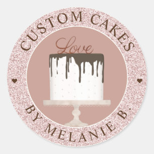Roze crystal Cake Business Chocolade Drip Cake Ronde Sticker