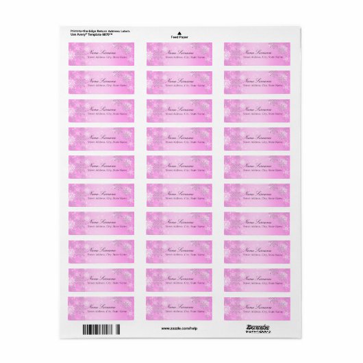 Roze Crystal Sneeuwvlok Kerst Adresetiketten Etiket (Full Sheet)