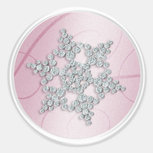 Roze Crystal Snowflake Envelope Seal Ronde Sticker (Voorkant)