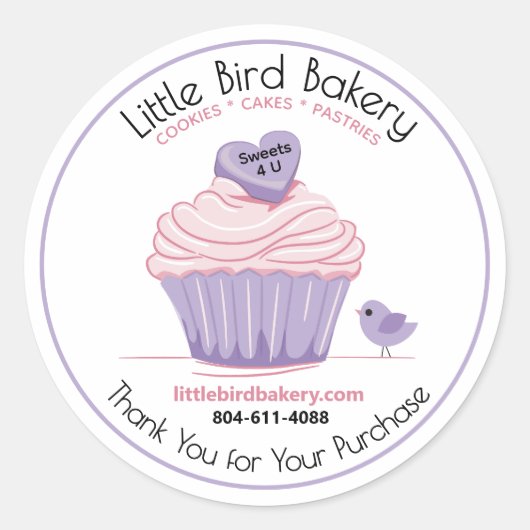 Roze Cupcake Aanpasbare Bakkerij Bedankt Ronde Sticker (Voorkant)