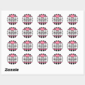 Roze cupcake adreslabel - zwarte stip ronde sticker (Vel)