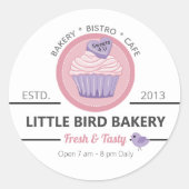 Roze Cupcake Bakkerij Aanpasbaar Ronde Sticker (Voorkant)