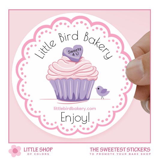  roze cupcake bakkerij ronde sticker