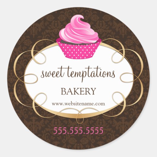 Roze cupcake bakkerij verpakking ronde sticker (Voorkant)