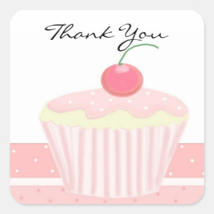 Roze Cupcake Bedankt Vierkante Sticker