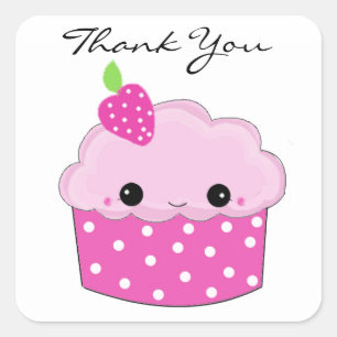 Roze Cupcake Bedankt Vierkante Sticker